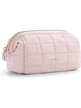 Padded Pink Makeup Bag | Travel Toiletry Organizer, Wide-Open Zipper Pouch
